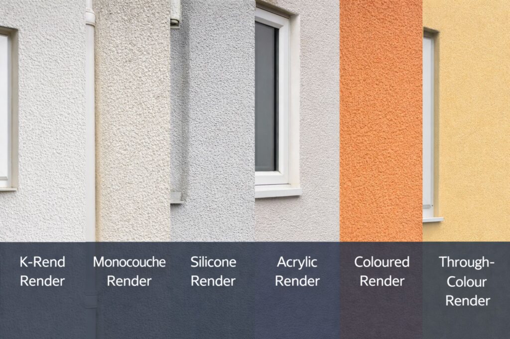 Different types of render including K-Rend, monocouche and silicone render on residential properties in Rayleigh, Essex